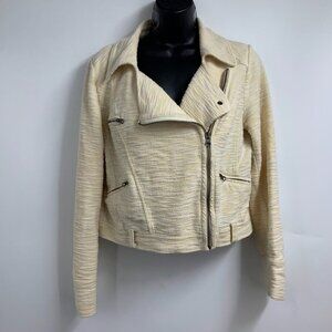 Anthropologie Cream Textured Moto Jacket